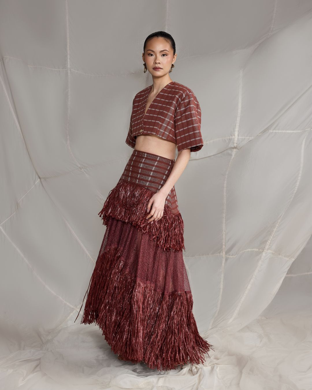 Brown Ano Woven Cropped Top