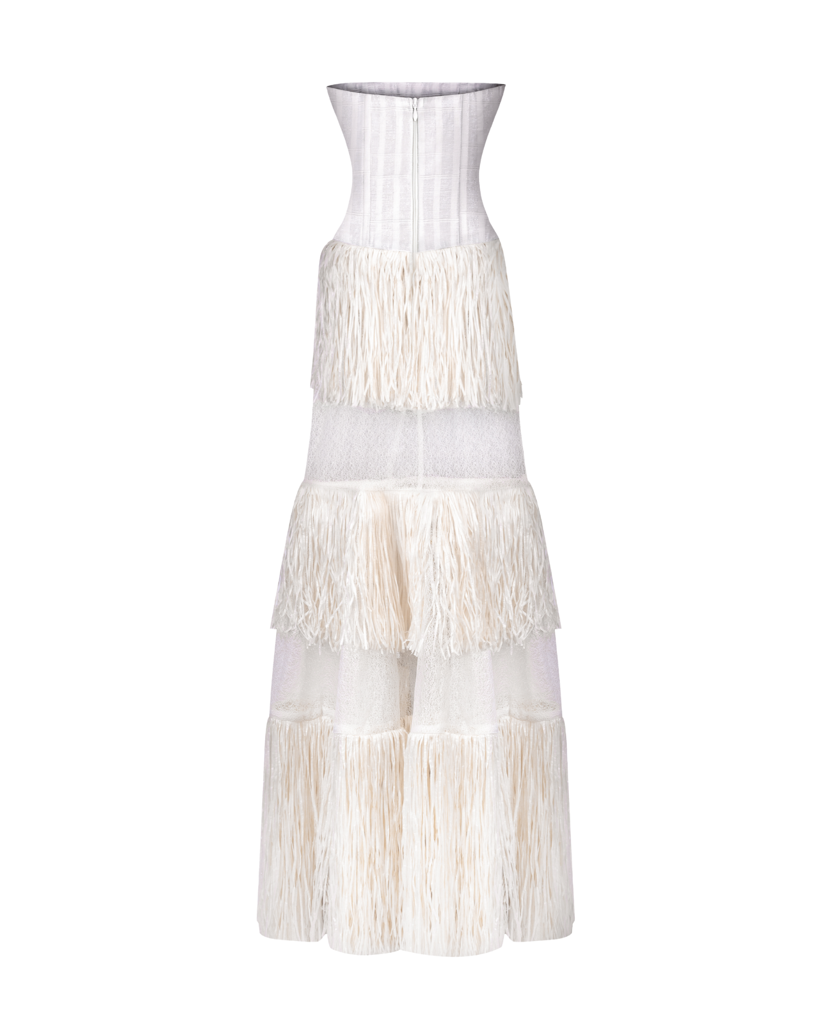 White Ano Layered Raffia Dress