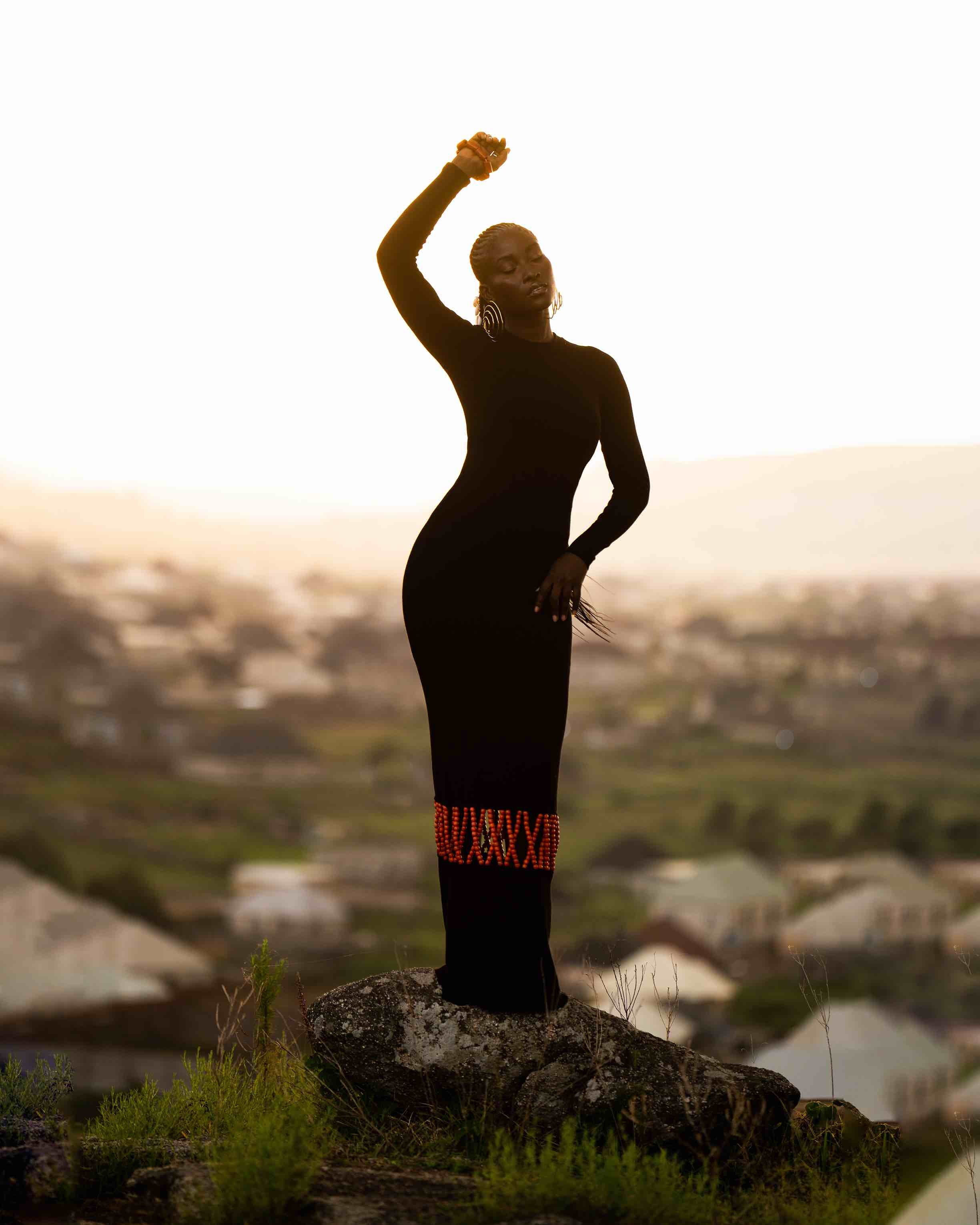 Kilentar Efe Meje Black Long-Sleeved Beaded Maxi Dress KLNTR Kilentar Efe Meje Black Long-Sleeved Beaded Maxi Dress KLNTR