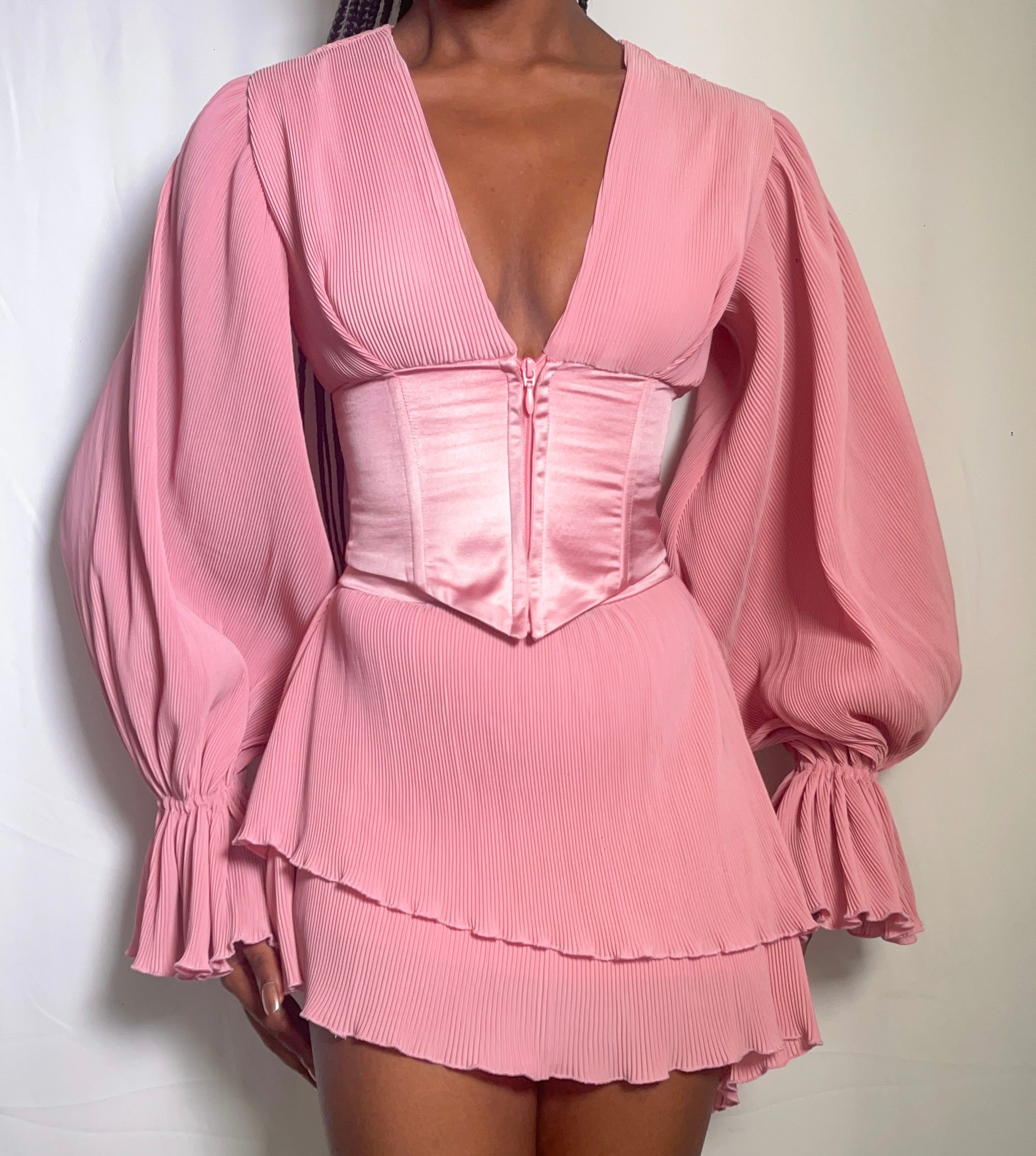 Joyo Meje Pink Top - Long-Sleeved Flared Boned Corset