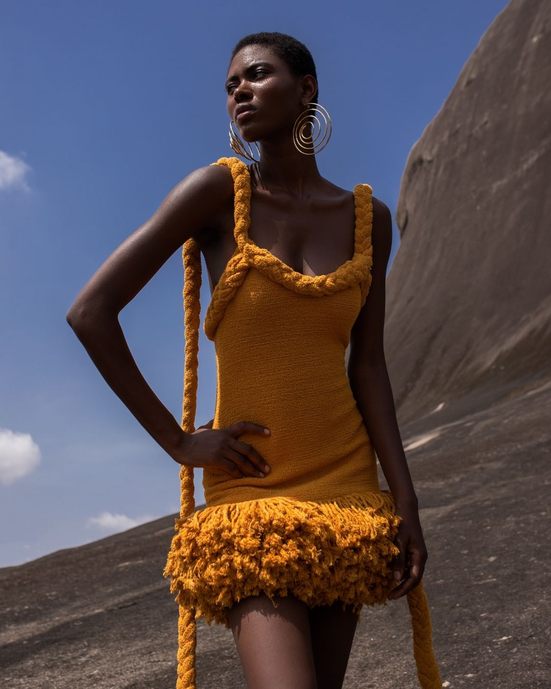 Kilentar Ito Yellow Knit Mini Fringe Dress L / Yellow Kilentar Ito Yellow Knit Mini Fringe Dress L / Yellow