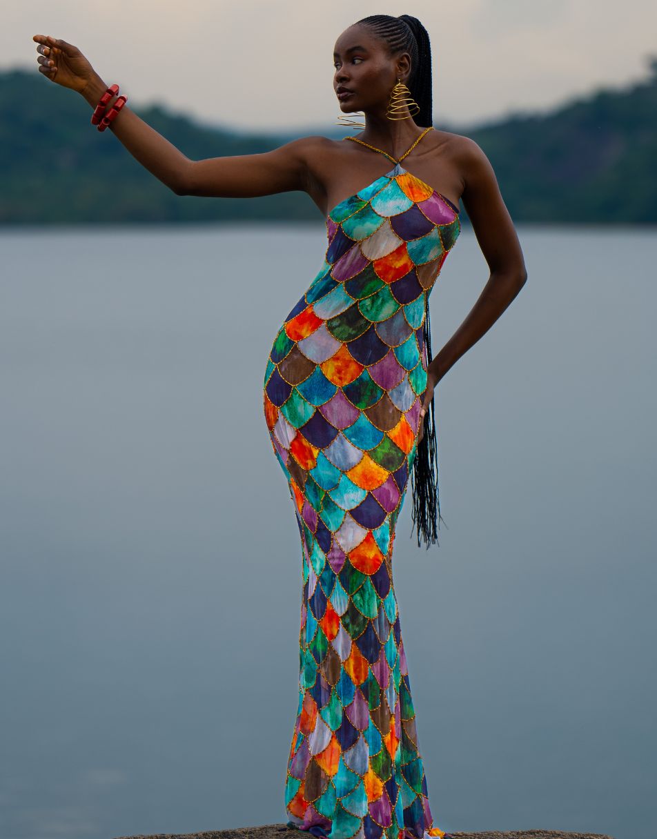 Mami Beaded Halter Neck Maxi Dress