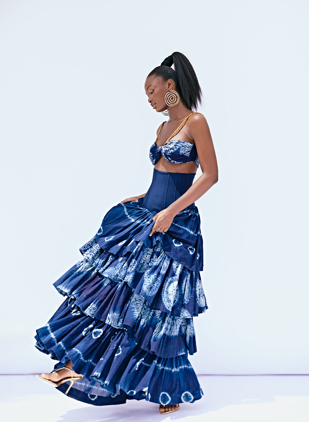 Iwole Tie-Dye Ruffle Maxi Skirt