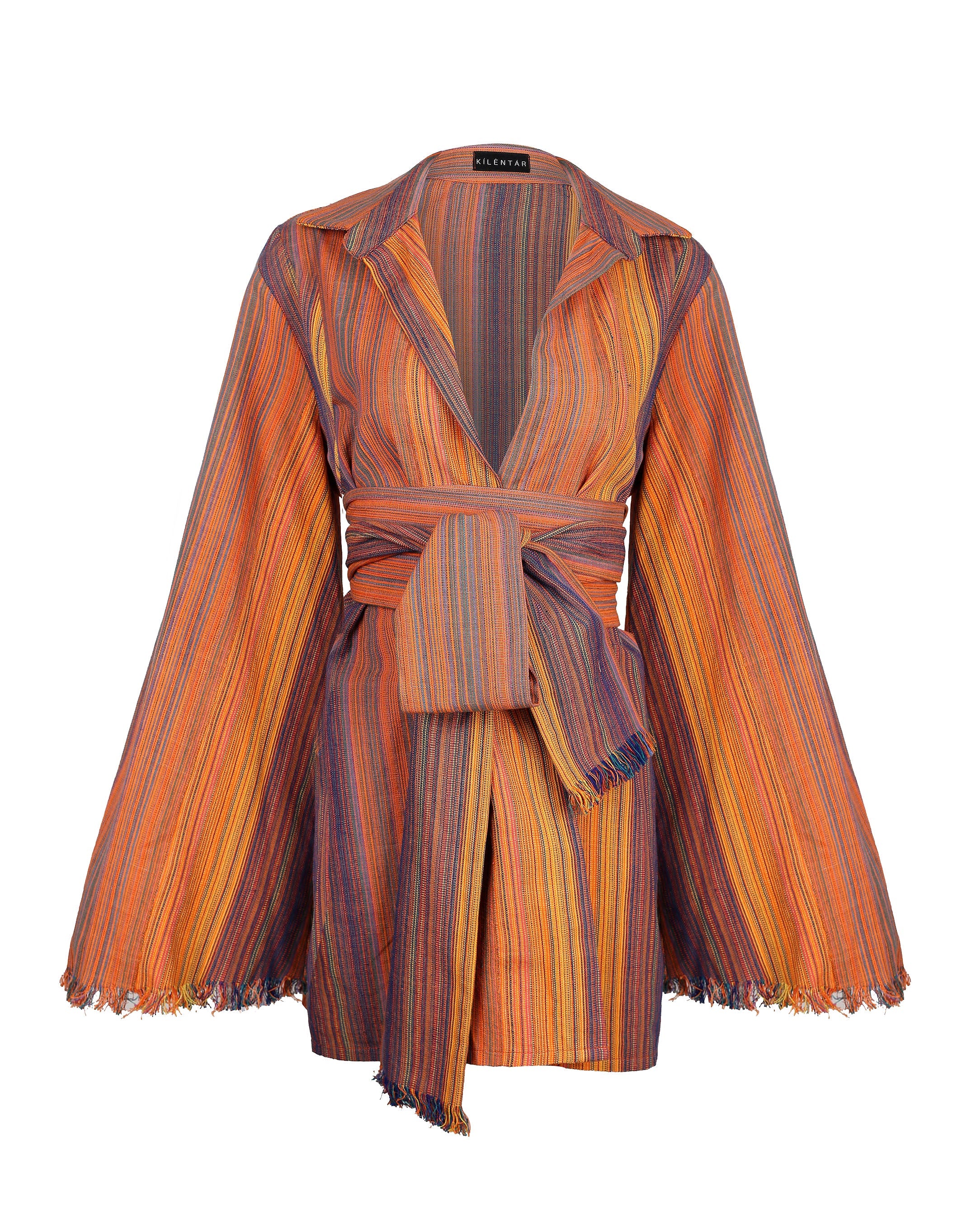 Aya Striped Fringe Robe Dress