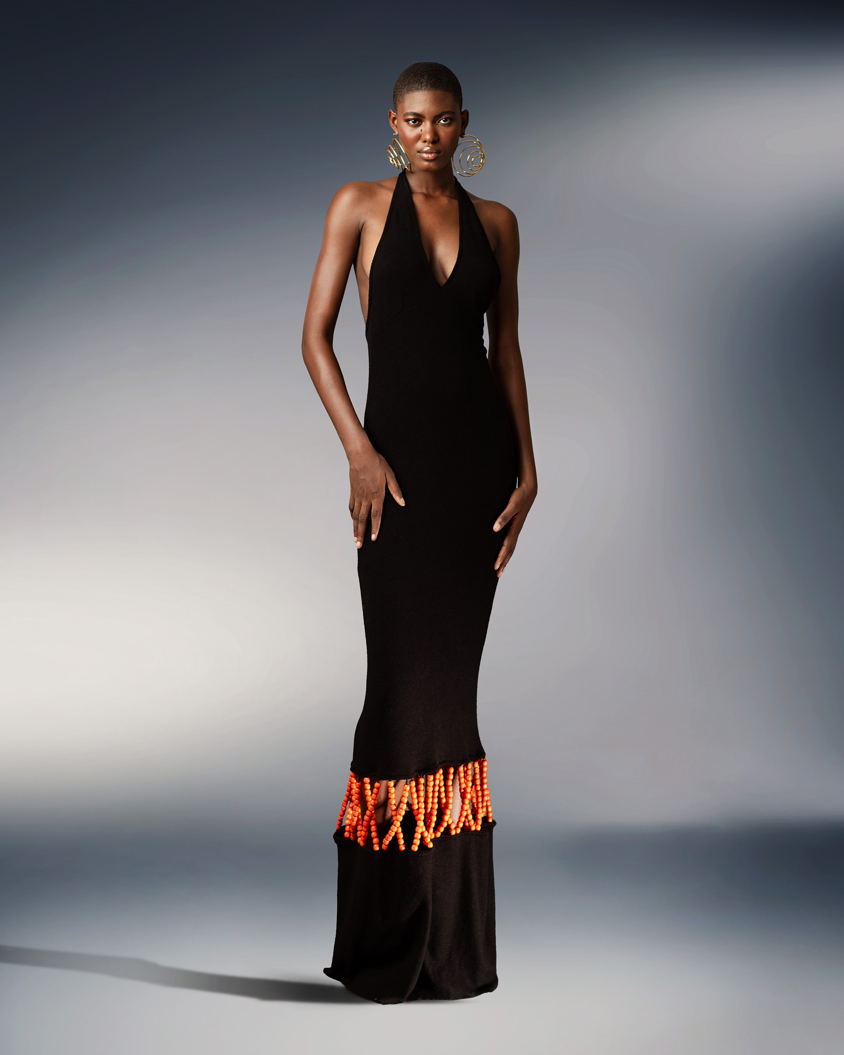 Efe Orange Beaded Maxi Dress
