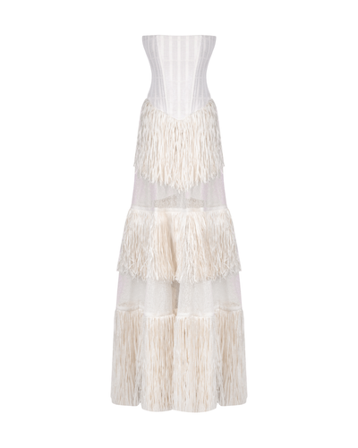 White Ano Layered Raffia Dress