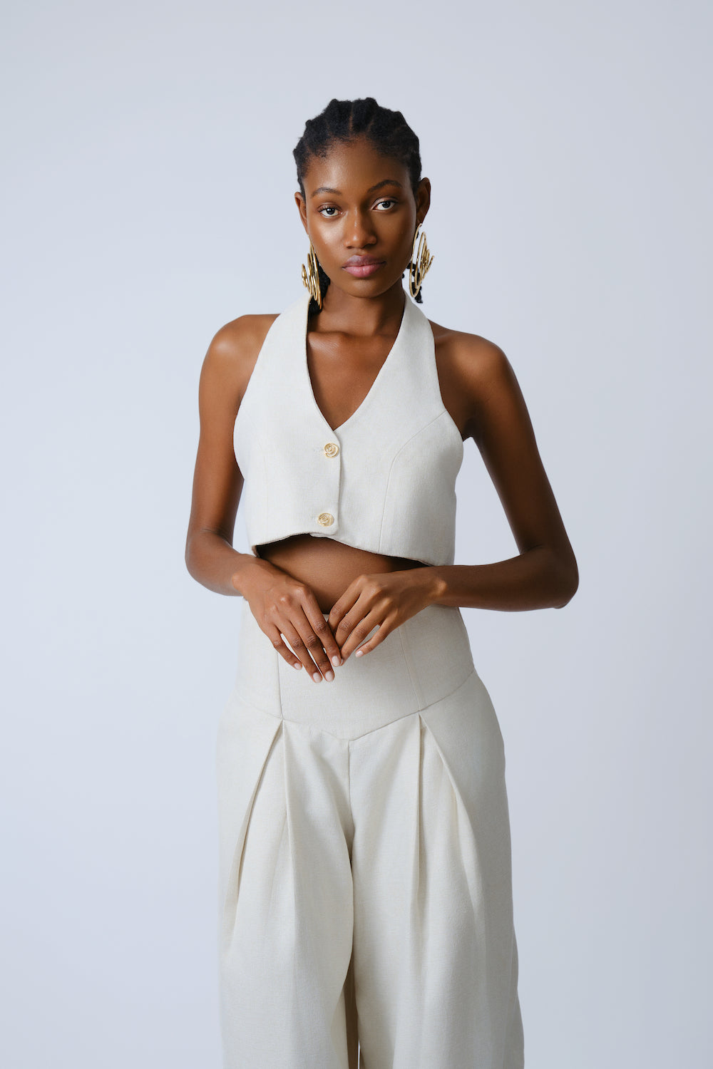 Abu Off White Halter Neck Crop Top