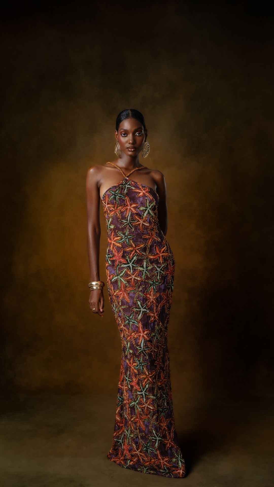 Okun Dress - Beaded Chiffon Halter Neck Maxi Dress | Kíléntár