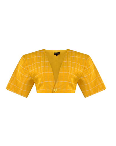 Yellow Ano Cropped Top — structured cropped top in handwoven cotton, front view