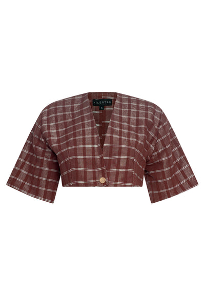 Brown Ano Top — structured cropped top in handwoven cotton, front view