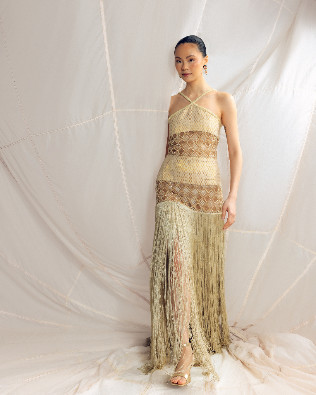 Kilentar Rike Shell Fringe Maxi Dress KLNTR Kilentar Rike Shell Fringe Maxi Dress KLNTR