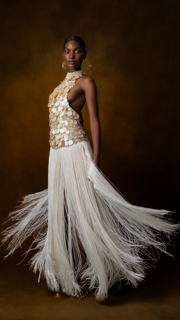 KAIA SHELL FRINGE DRESS
