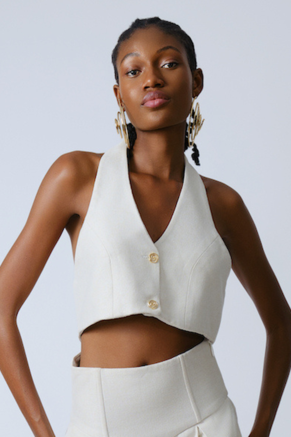 Abu Off White Halter Neck Crop Top